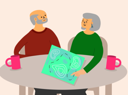 Illustration of man and woman looking at map